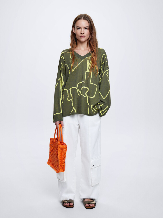 Jacquard Sweater, Green, hi-res