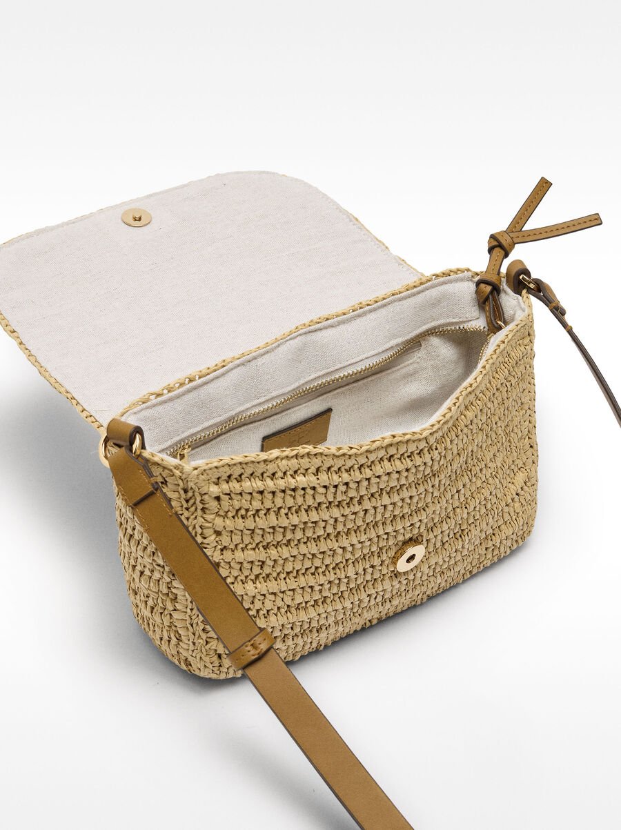Crossbody bag with straw effect and flap