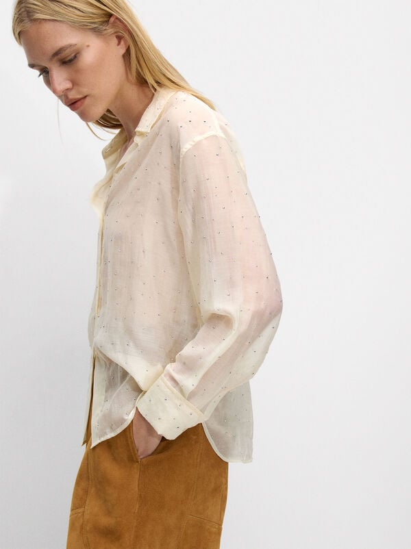 Semi-transparent shirt with rhinestones