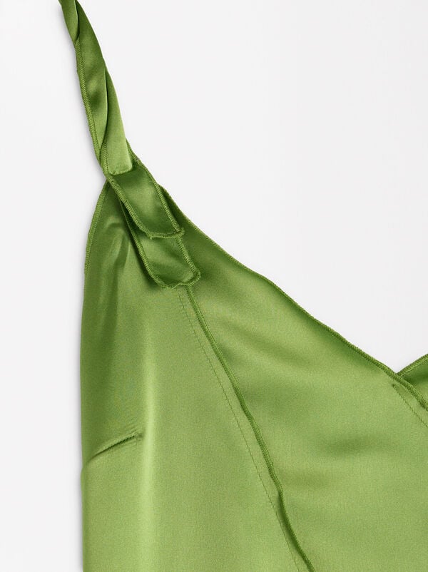 Satin long dress with topstitching