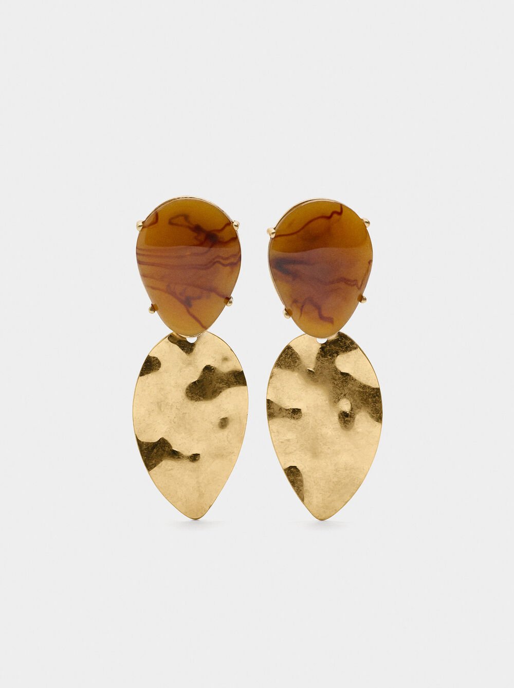 Long teardrop earrings with tortoiseshell effect