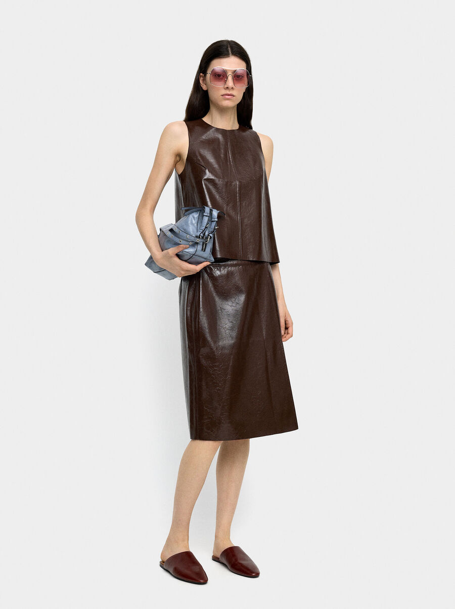 Midi skirt with leather effect