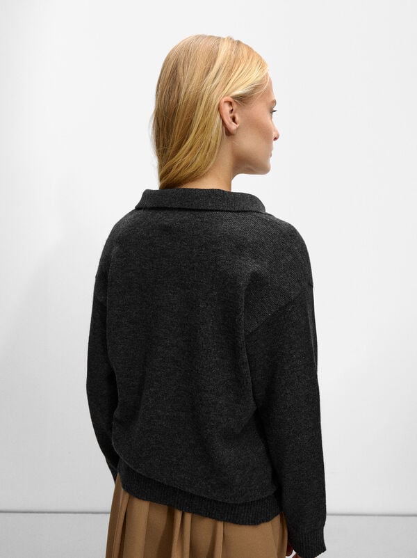 Knit sweater with polo collar