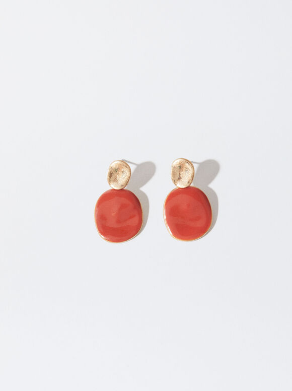 Enamel Earrings, Orange, hi-res
