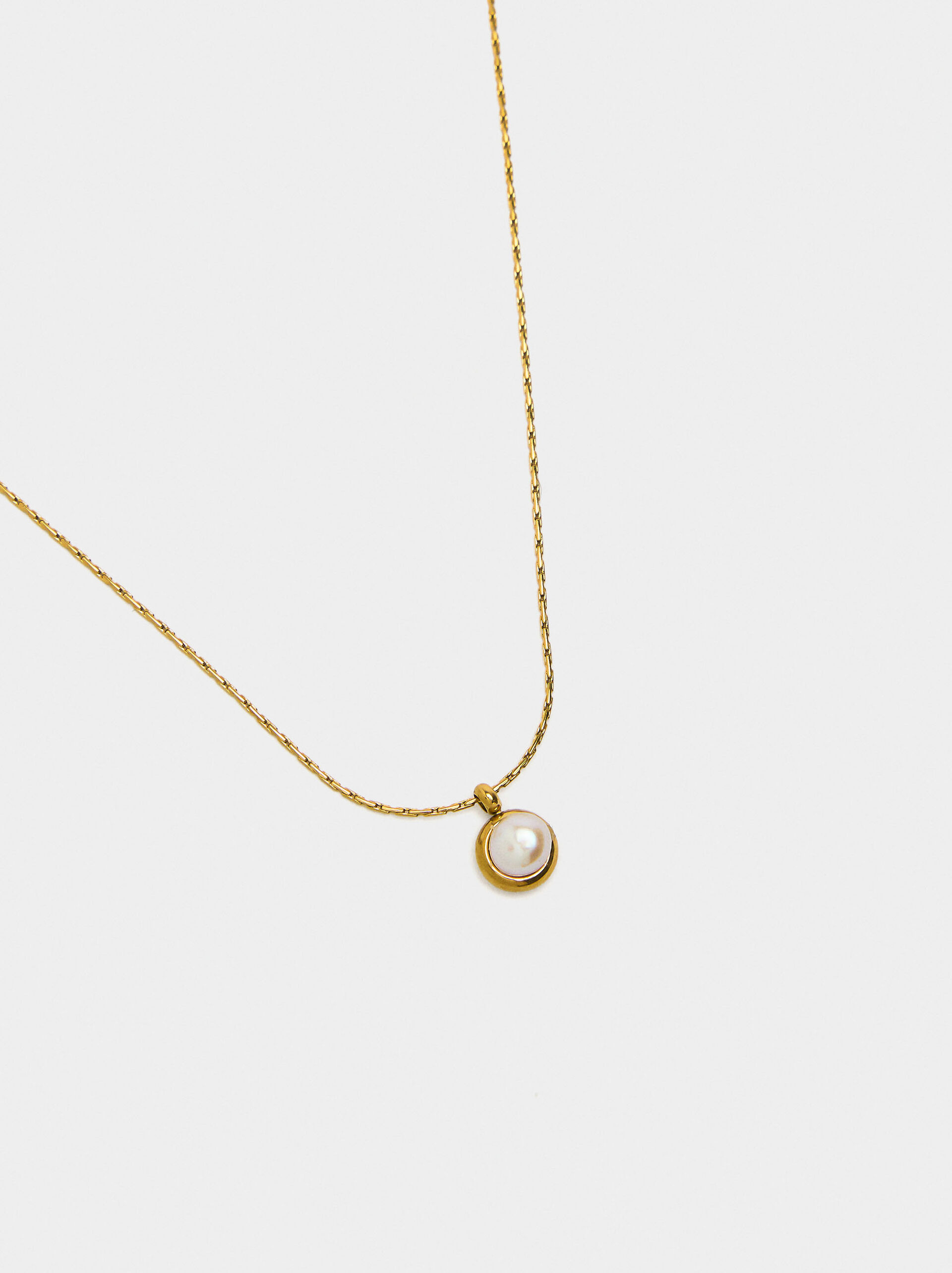 Long necklace with freshwater pearl - stainless steel image number 1.0