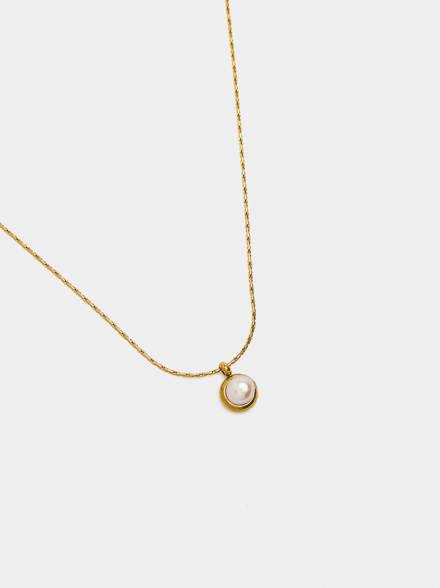 Long necklace with freshwater pearl - stainless steel