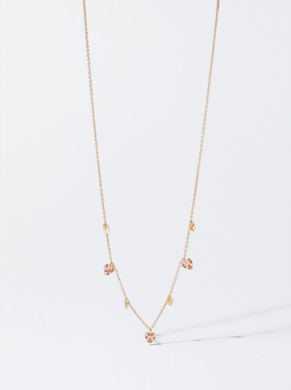 Necklace With Hearts And Zirconia, Multicolor, hi-res