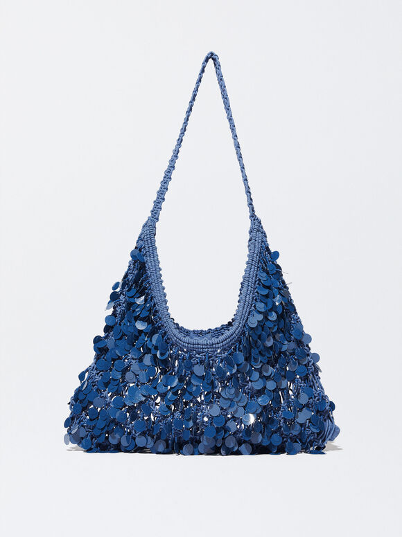 Bag With Beads And Sequins, Blue, hi-res
