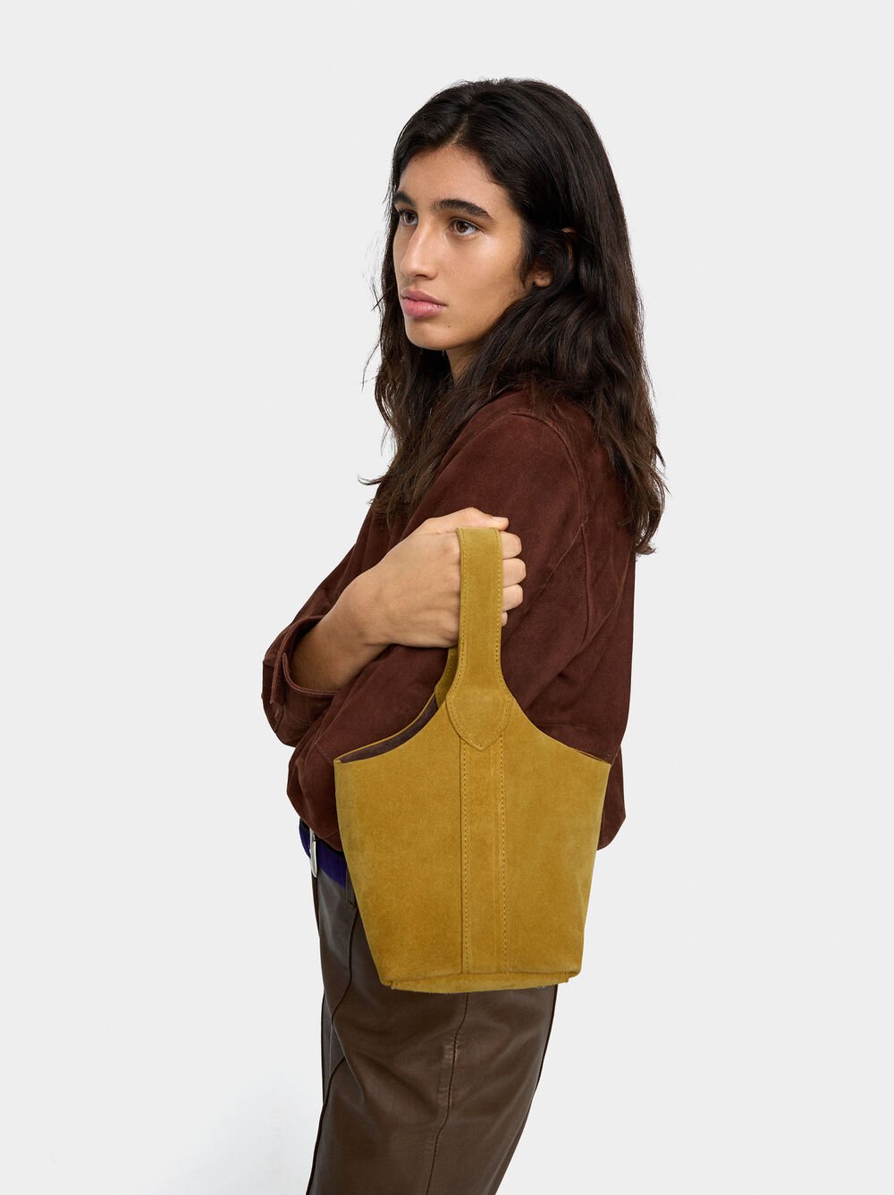 Suede bucket bag