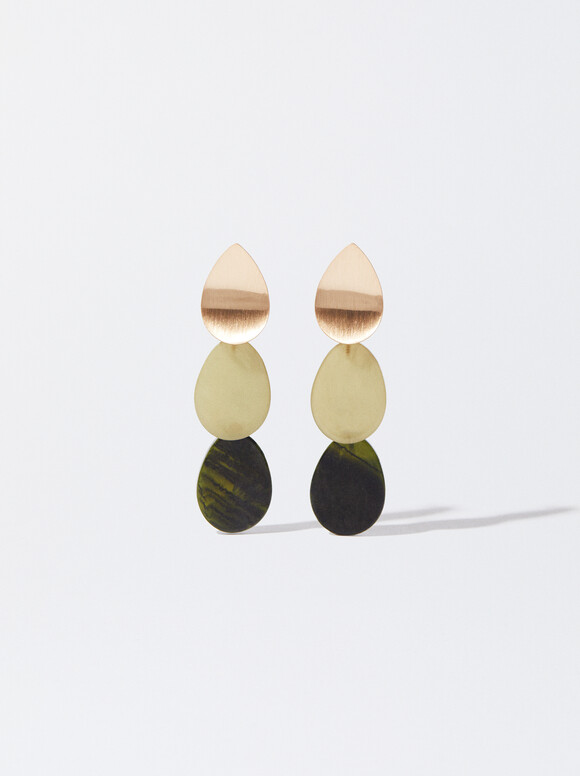 Golden Earrings With Resin, Multicolor, hi-res