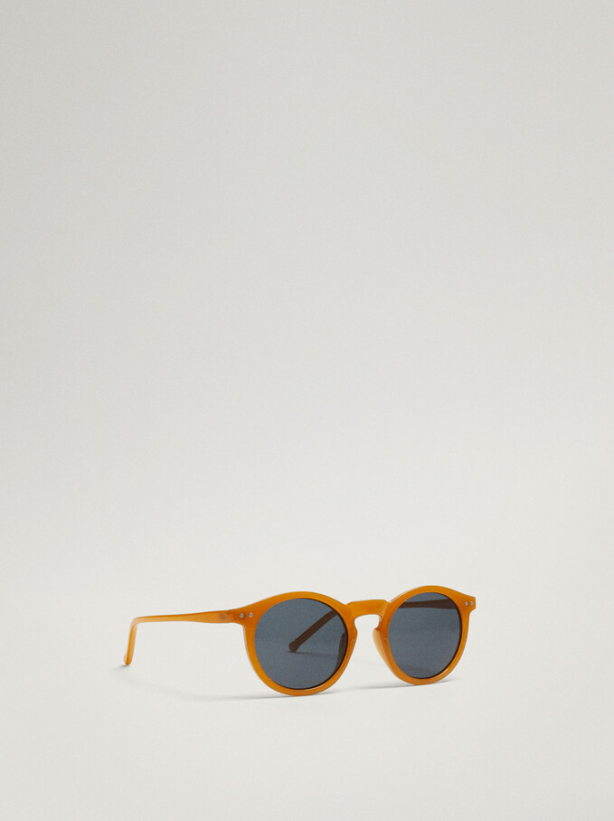 Oval Frame Sunglasses, Mustard, hi-res