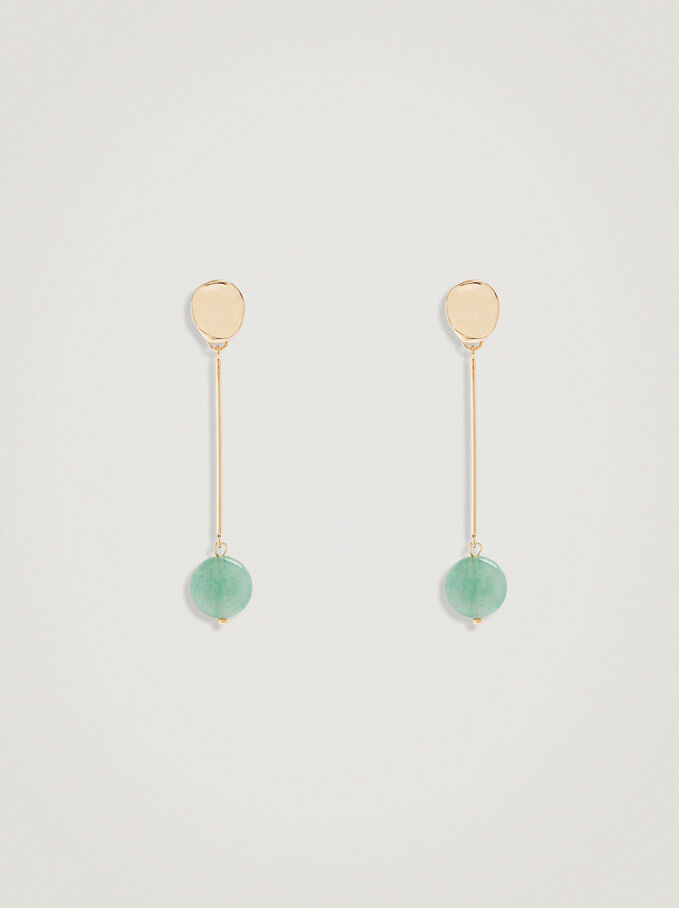 Earrings With Stone, Green, hi-res
