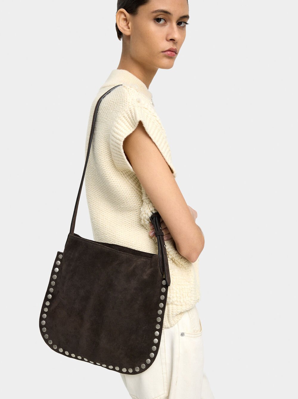 Leather crossbody bag with studs
