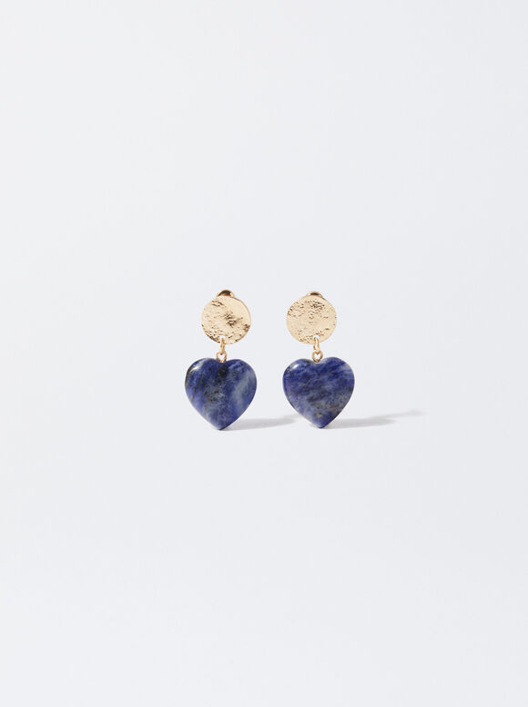 Earrings With Heart Stone, Blue, hi-res