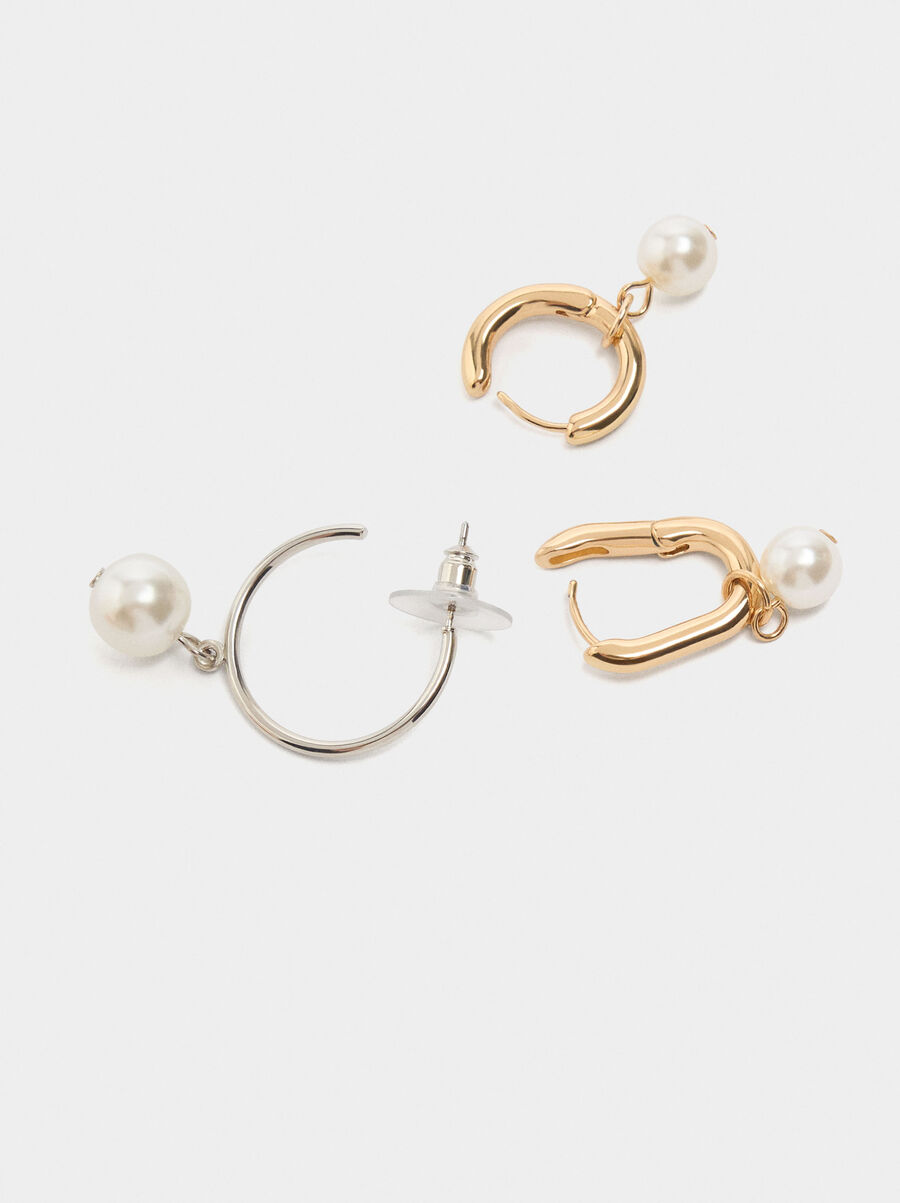 Set of bicolor hoop earrings with pearls
