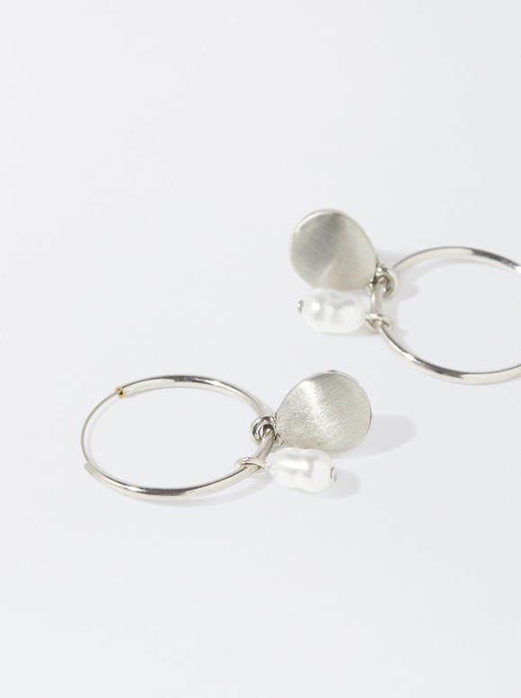 Hoop Earrings With Faux Pearls, Silver, hi-res