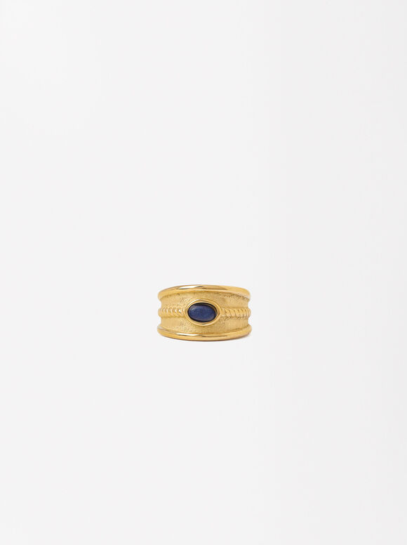 Golden Stone Ring - Stainless Steel, Navy, hi-res