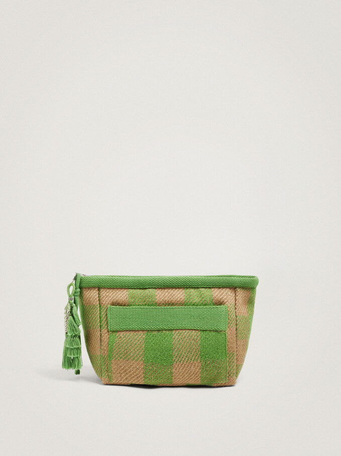 Gingham Cosmetic Purse, Green, hi-res