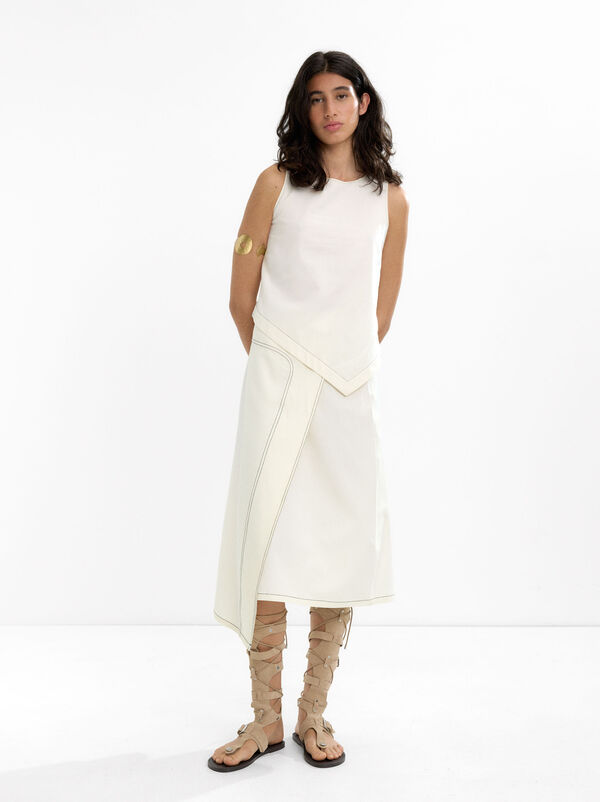 Asymmetrical cotton blend top
