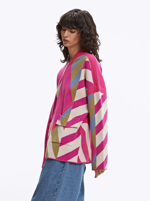 Jacquard Knit Cardigan, Multicolor, hi-res