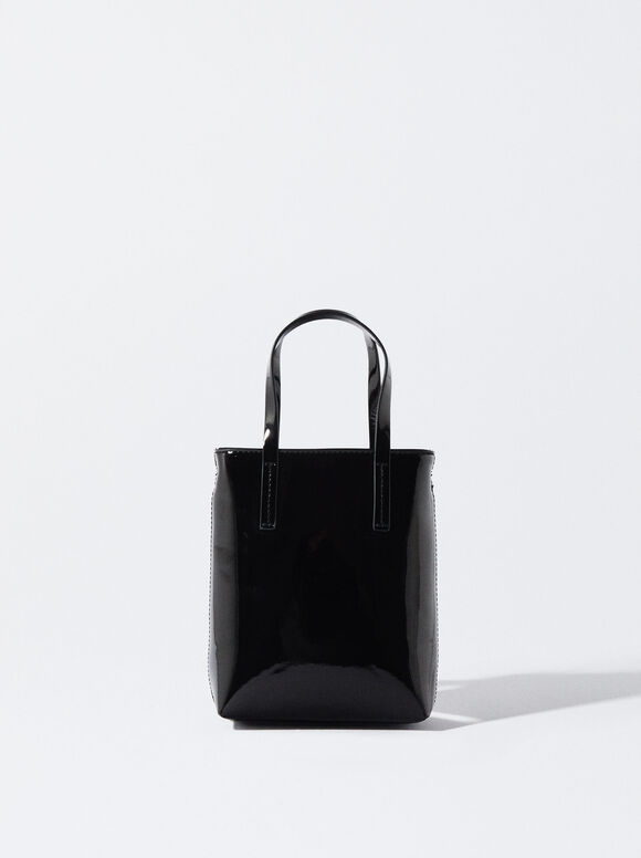 Mini Torba Z Efektem Winylu, Czarny, hi-res