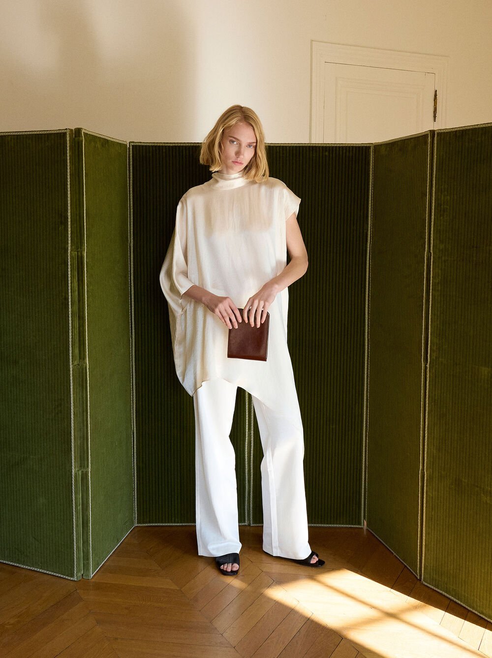 Short asymmetric satin dress