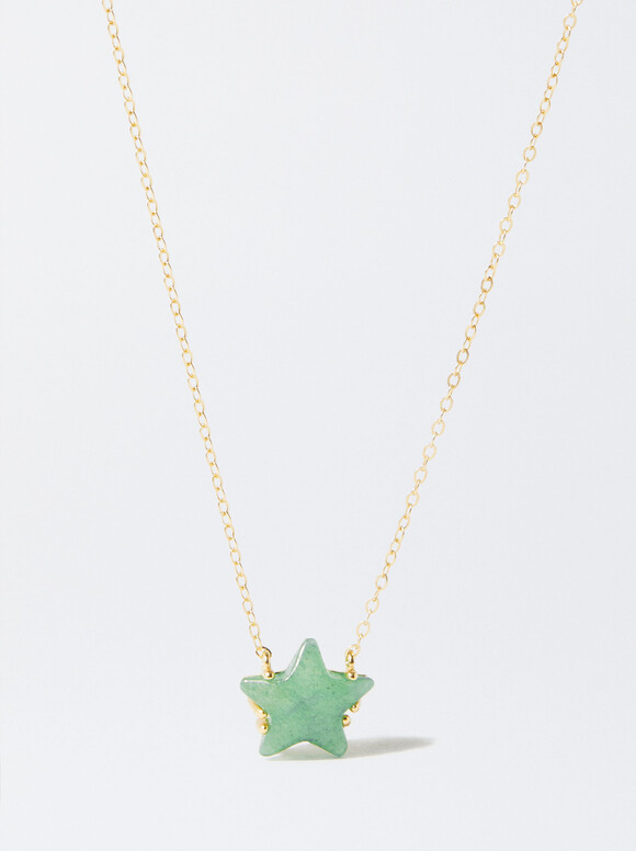 Collar De Plata 925 Con Piedra - Jade Verde, Verde, hi-res