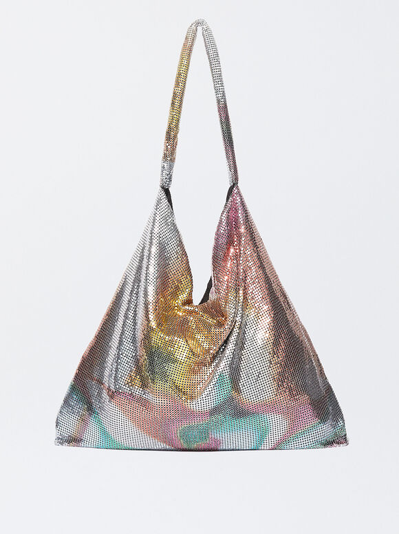 Online Exclusive - Mesh Fabric Shoulder Bag, Pink, hi-res