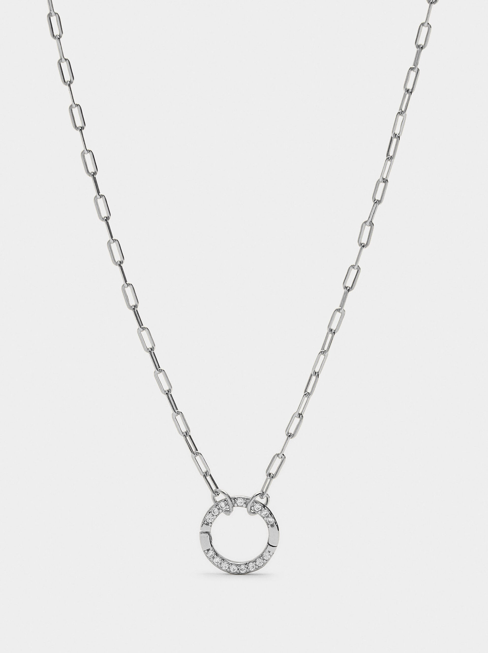 Pendant necklace with links and zirconias - 925 sterling silver image number 0.0