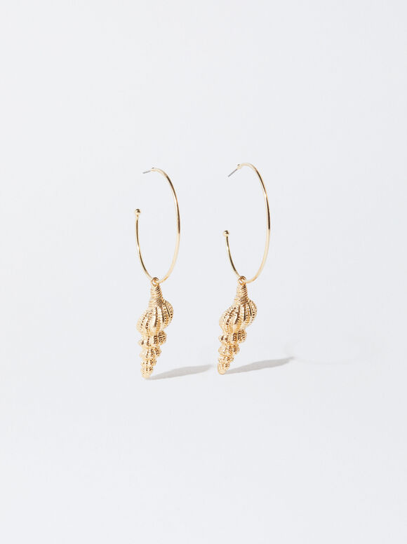 Hoop Earrings With Seashell, Golden, hi-res