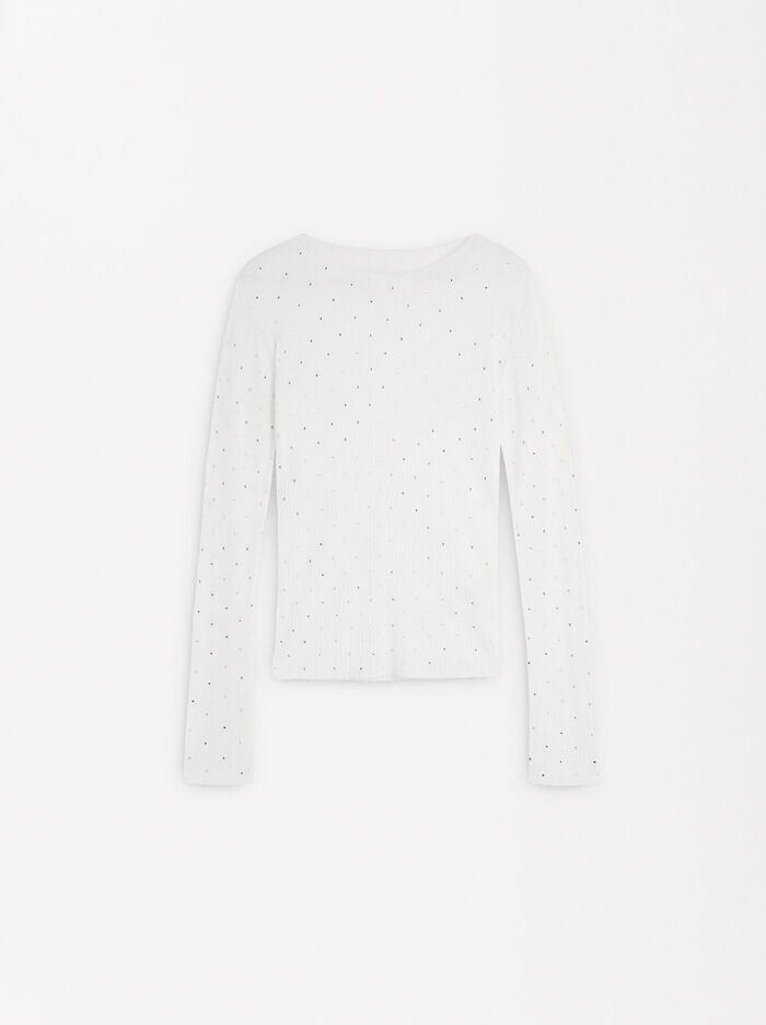 Knit sweater with rhinestones