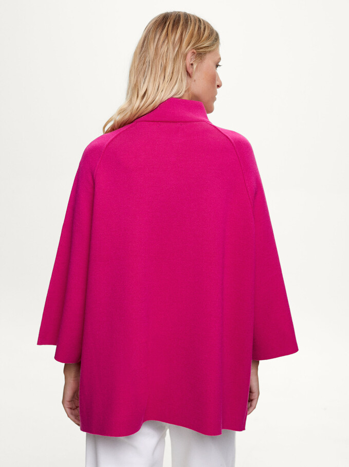 Knit Poncho With High Neck, Pink, hi-res