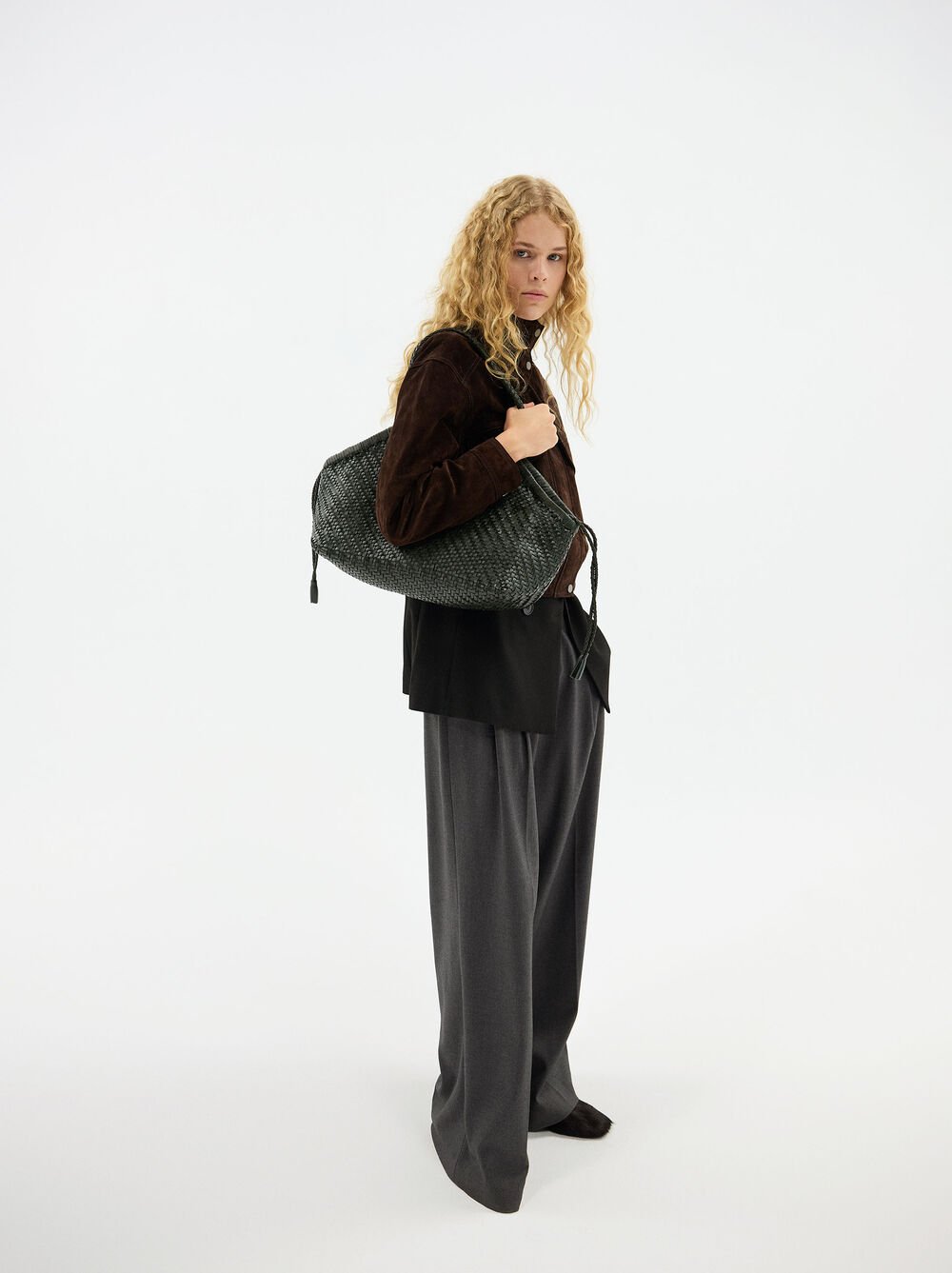 Woven leather shopper bag