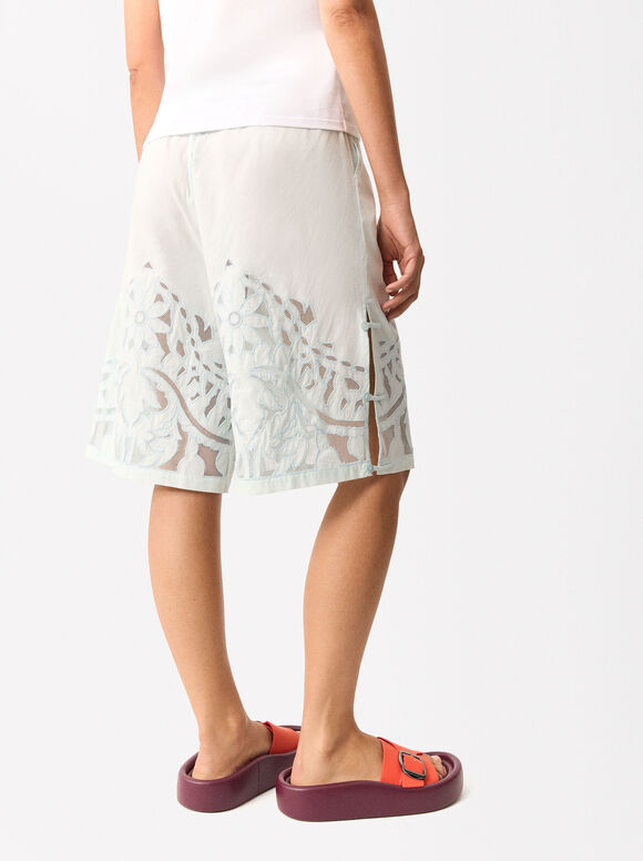 Online Exclusive - Embroidered Bermuda Shorts, Blue, hi-res