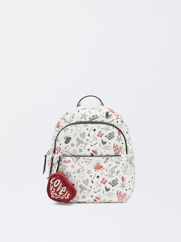 Printed Backpack Love, Red, hi-res