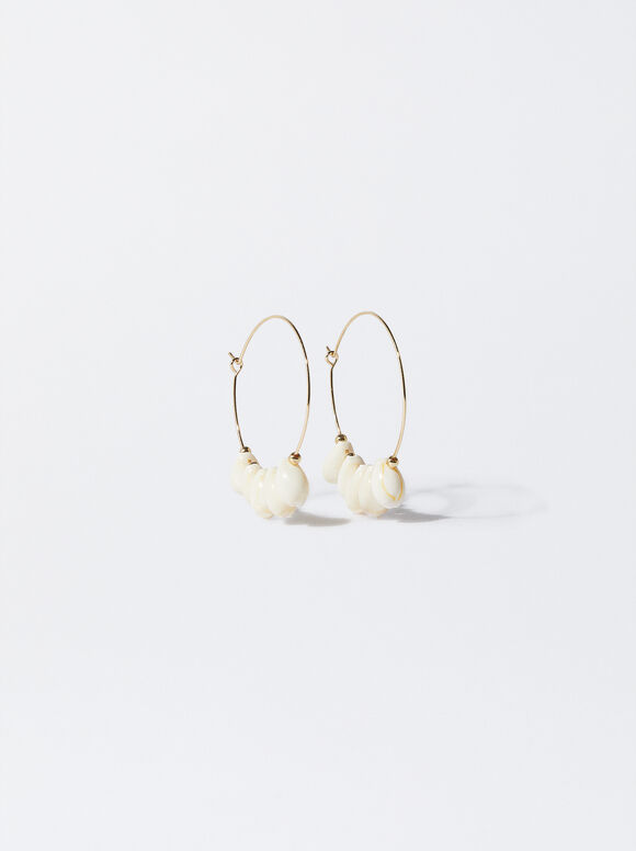 Shell Hoop Earrings, Golden, hi-res