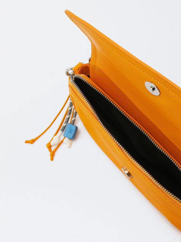 Crossbody Bag With Detachable Pendant, Orange, hi-res