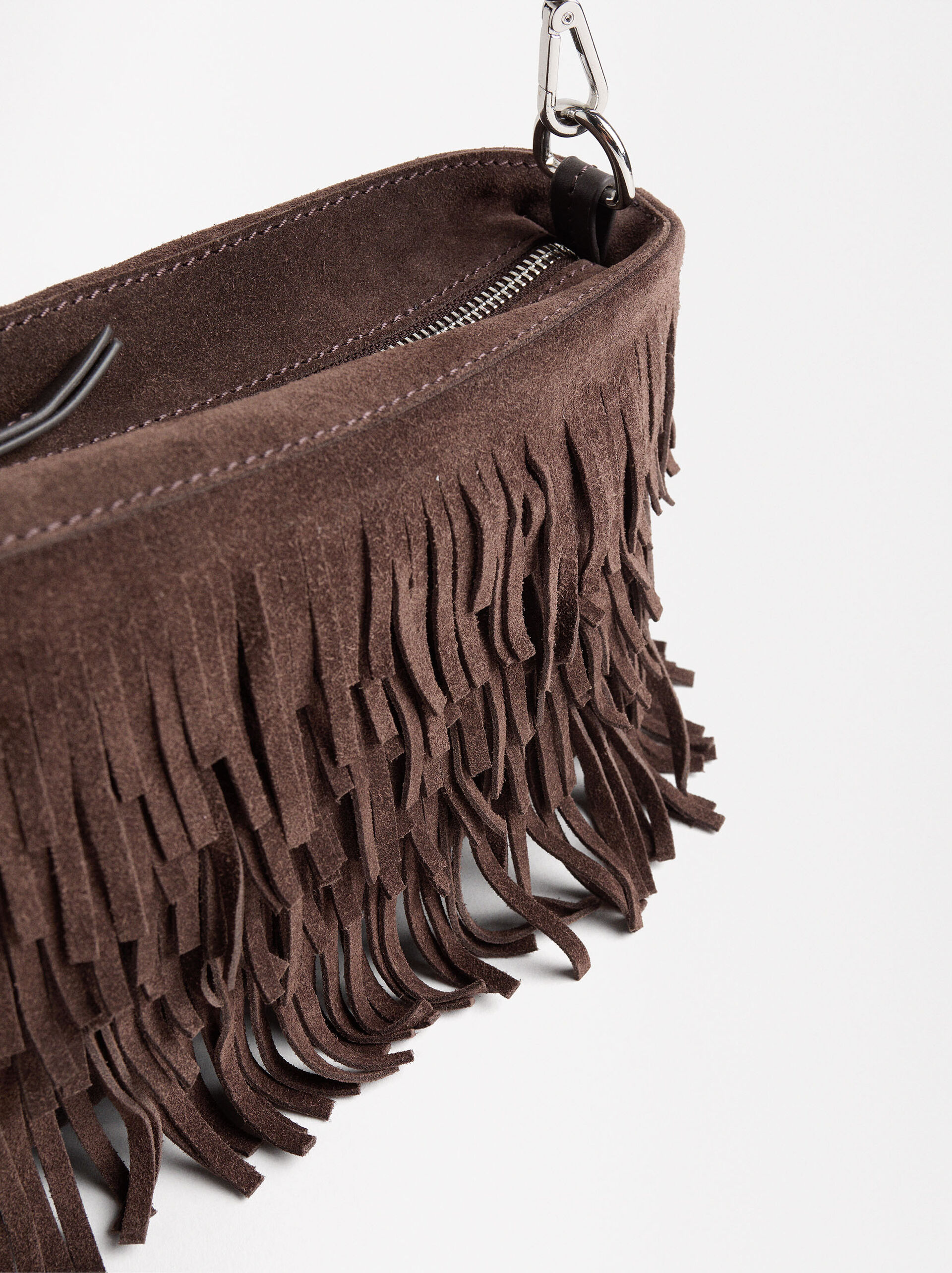 Schultertasche aus Leder mit Fransen image number 2.0