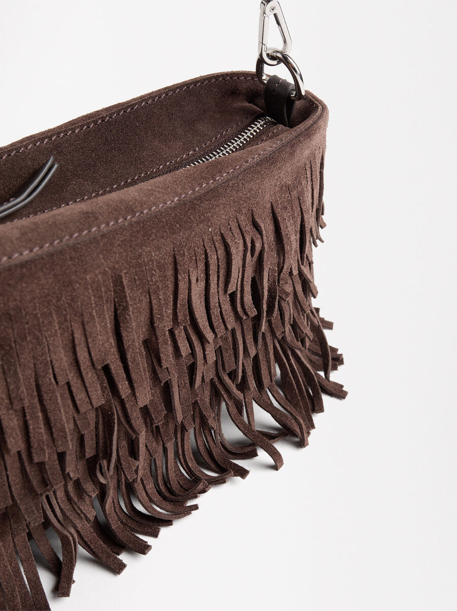 Schultertasche aus Leder mit Fransen