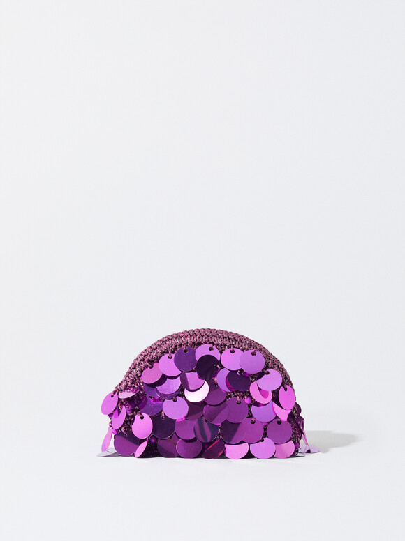 Sequined Handbag, Pink, hi-res
