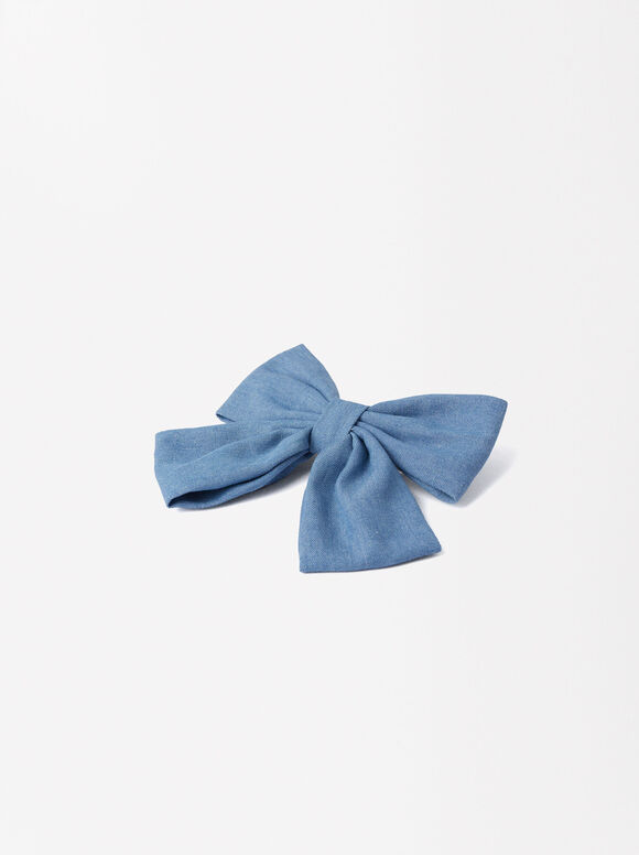 French Hair Clip With Bow, Blue, hi-res