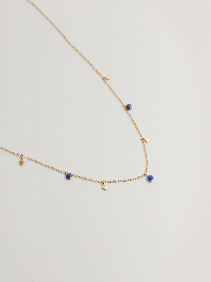925 Silver Necklace With Semi-Precious Stone, Blue, hi-res