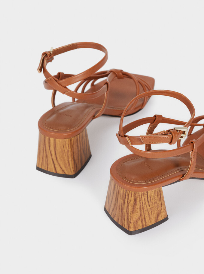 Mid-Heel Sandals With Straps, Camel, hi-res