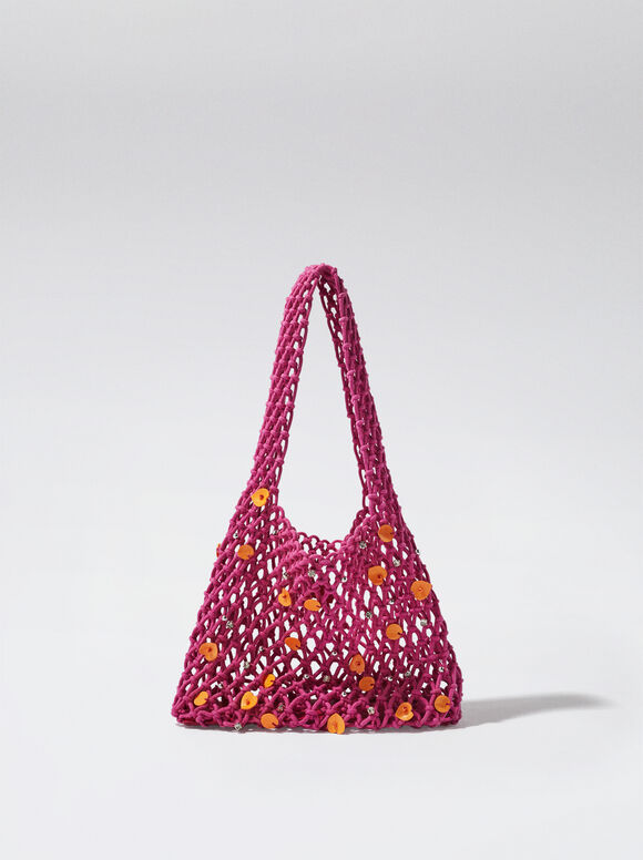 Mesh Bag With Shells And Strass, Pink, hi-res