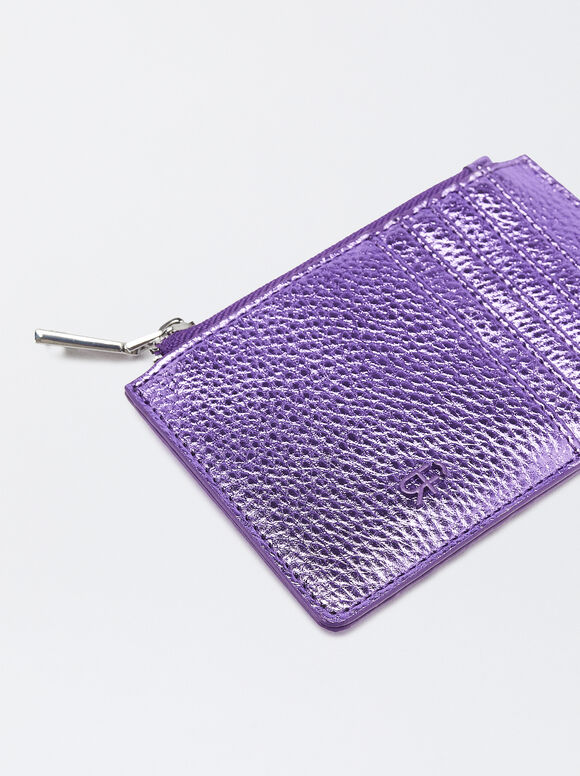 Metallic Card Holder, Purple, hi-res
