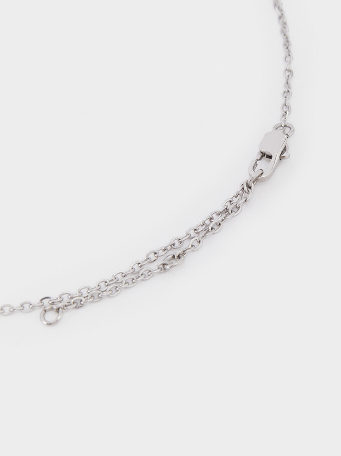 Short Steel Necklace With Cross, Silver, hi-res