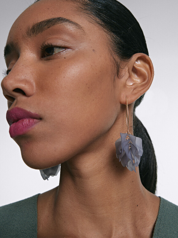 Flower Earrings With Resin, Purple, hi-res