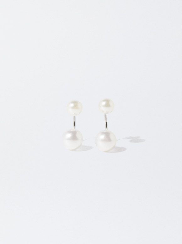 Stainless Steel Earrings With Pearls, Silver, hi-res