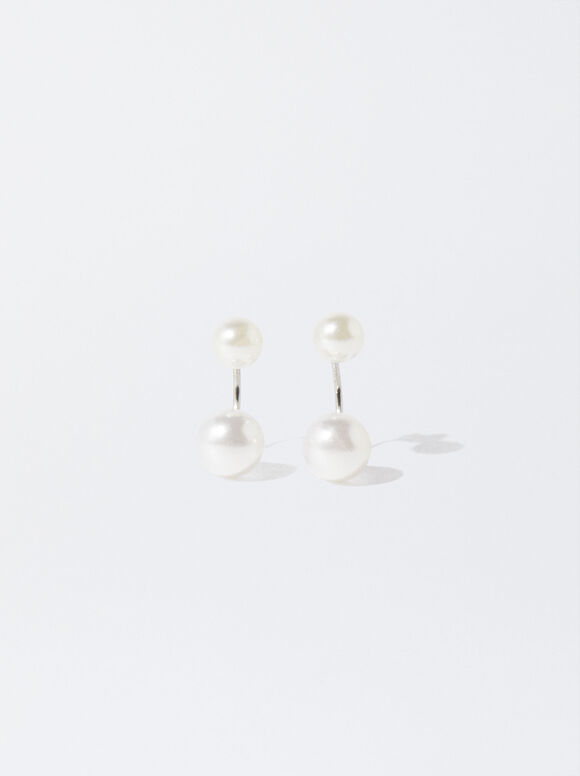 Steel Earrings With Pearls, Silver, hi-res