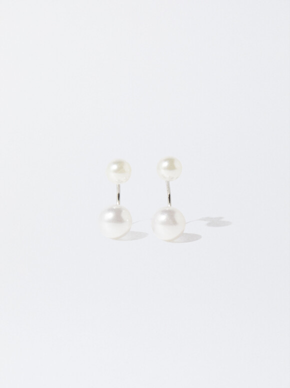 Steel Earrings With Pearls, Silver, hi-res